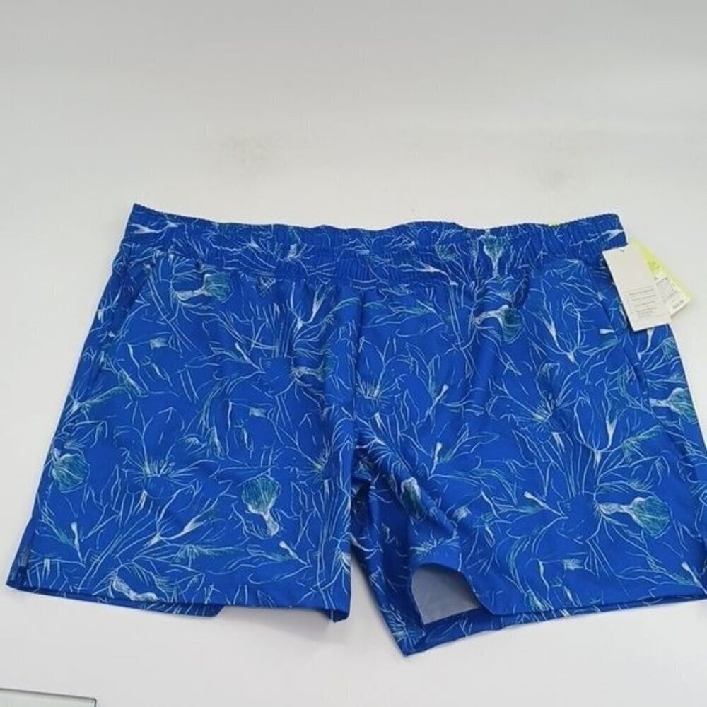 All In Motion Swim Trunks Blue Floral Tropical Drawstring Elastic Mens Size 2XL